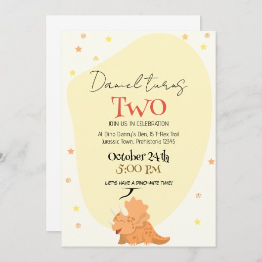 Roar into Fun: Kinder Schattige Dino-Theme Verjaar Kaart (Voorkant / Achterkant)