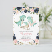 Roar Invit roze Girl Tropical Dinosaur Baby shower Kaart (Staand voorkant)