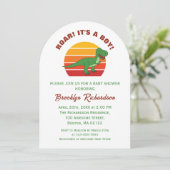 Roar is een Boy Retro Sunset Dinosaur Baby shower Kaart (Staand voorkant)