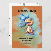 Roar is een Boy T-Rex dinosaurus Baby shower Bedankkaart (Voorkant / Achterkant)