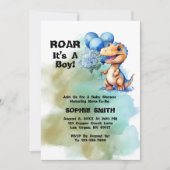 Roar is een Boy T-Rex dinosaurus Baby shower Kaart (Voorkant)