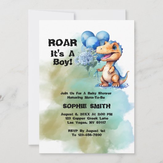 Roar is een Boy T-Rex dinosaurus Baby shower Kaart (Voorkant)