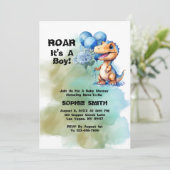 Roar is een Boy T-Rex dinosaurus Baby shower Kaart (Staand voorkant)