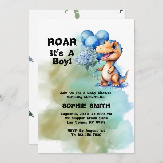 Roar is een Boy T-Rex dinosaurus Baby shower Kaart (Voorkant / Achterkant)