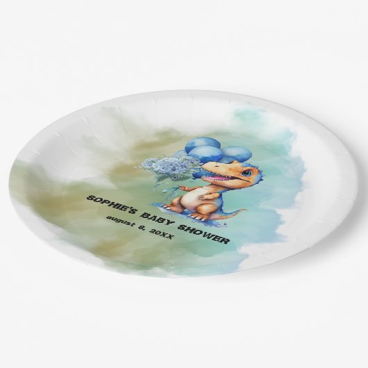 Roar is een Boy T-Rex dinosaurus Baby shower Papieren Bordje (Gekanteld)