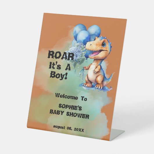Roar is een Boy T-Rex dinosaurus Baby shower Reclamebord Met Voetstuk (Voorkant)