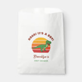 Roar It A Boy Dinosaur Baby shower Retro Sunset Bedankzakje (Voorkant)