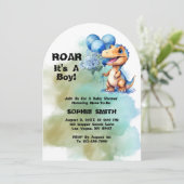 Roar It A Boy T-Rex Dinosaur Baby shower Arch Kaart (Staand voorkant)