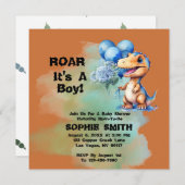 Roar It A Boy T-Rex Dinosaur Baby shower Square Kaart (Voorkant / Achterkant)