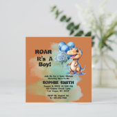 Roar It A Boy T-Rex Dinosaur Baby shower Square Kaart (Staand voorkant)