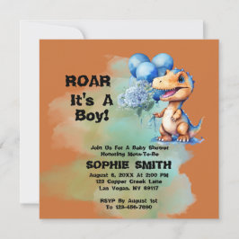 Roar It A Boy T-Rex Dinosaur Baby shower Square Kaart