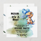 Roar It A Boy T-Rex Dinosaur Baby shower Square Kaart (Voorkant / Achterkant)