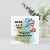 Roar It A Boy T-Rex Dinosaur Baby shower Square Kaart (Staand voorkant)