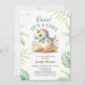 Roar It's a Girl Schattige Dino Dinosaur Baby show Kaart (Voorkant)