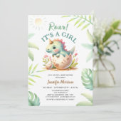 Roar It's a Girl Schattige Dino Dinosaur Baby show Kaart (Staand voorkant)