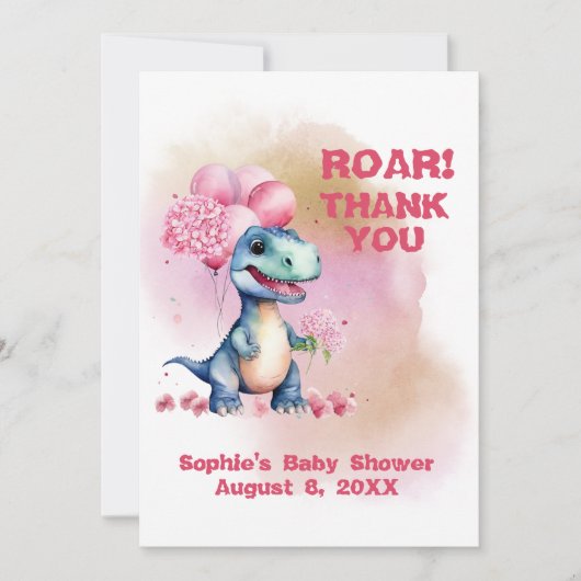 Roar It's A Girl T-Rex Baby Dinosaur Pink Bedankkaart (Voorkant)