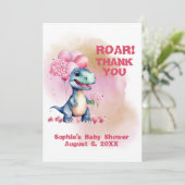 Roar It's A Girl T-Rex Baby Dinosaur Pink Bedankkaart (Staand voorkant)