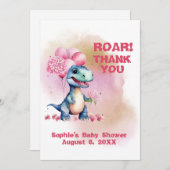 Roar It's A Girl T-Rex Baby Dinosaur Pink Bedankkaart (Voorkant / Achterkant)