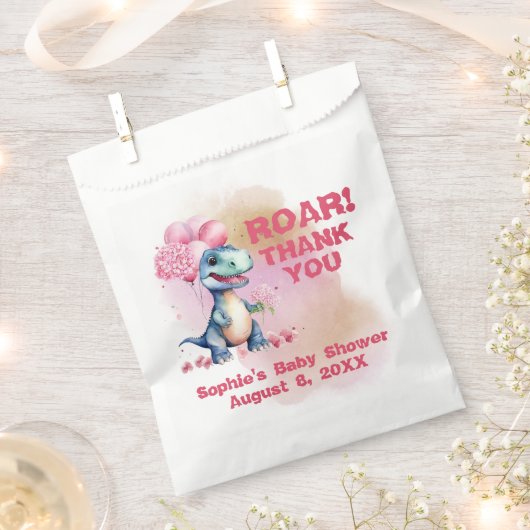 Roar It's A Girl T-Rex Baby Dinosaur Pink Bedankzakje (Geknipt)