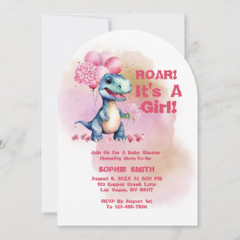 Roar It's A Girl T-Rex Baby Dinosaur Pink Kaart