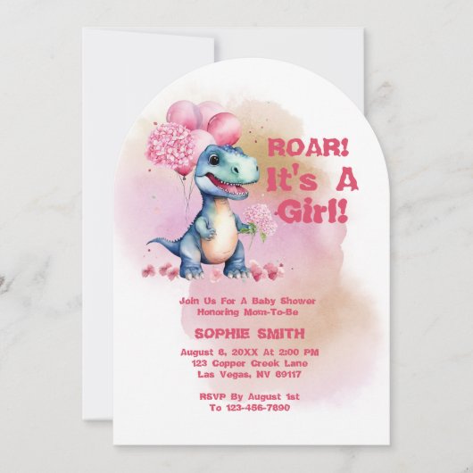 Roar It's A Girl T-Rex Baby Dinosaur Pink Kaart (Voorkant)