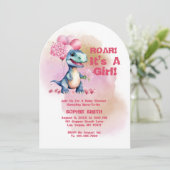 Roar It's A Girl T-Rex Baby Dinosaur Pink Kaart (Staand voorkant)