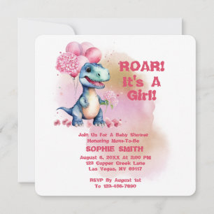 Roar It's A Girl T-Rex Baby Dinosaur Pink Kaart