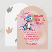 Roar It's A Girl T-Rex Baby Dinosaur Pink Kaart (Voorkant / Achterkant)