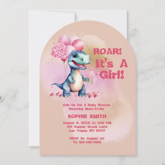 Roar It's A Girl T-Rex Baby Dinosaur Pink Kaart (Voorkant)