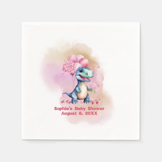 Roar It's A Girl T-Rex Baby Dinosaur Pink Servet (Voorkant)