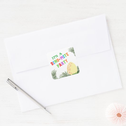 Roar kleur: prachtige dinosaurus verjaardag vierkante sticker (Envelop)