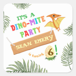 Roar kleur: prachtige dinosaurus verjaardag vierkante sticker