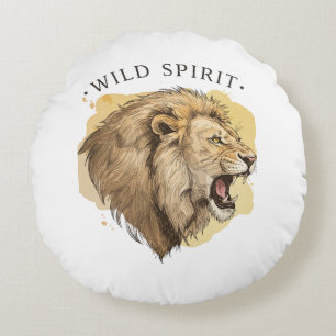 Roar met elegantie: Lion Roaring Pillow Rond Kussen