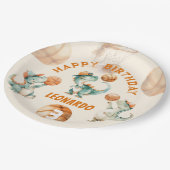 Roar & Score Basketball Dino Boy Birthday Papieren Bordje (Gekanteld)
