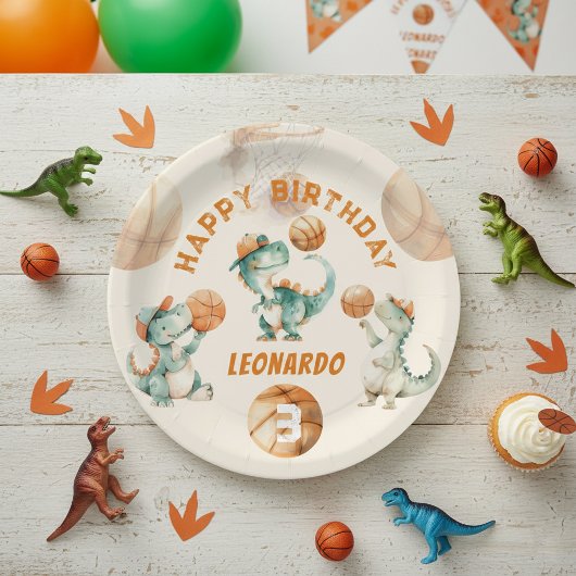 Roar & Score Basketball Dino Boy Birthday Papieren Bordje