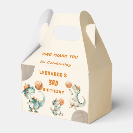 Roar & Score Basketball Dino Boy Birthday Party Bedankdoosjes (Voorkant Zijde)