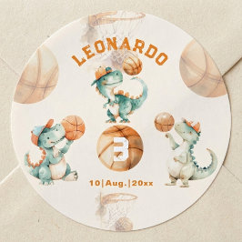 Roar & Score Basketball Dino Boy Birthday Ronde Sticker