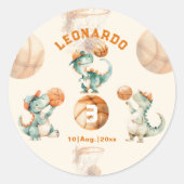 Roar & Score Basketball Dino Boy Birthday Ronde Sticker (Voorkant)