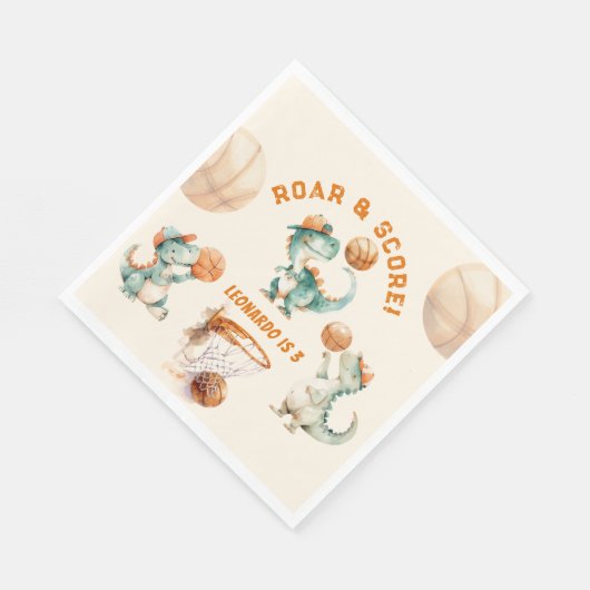 Roar & Score Basketball Dino Boy Birthday Servet (Hoek)