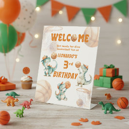 Roar & Score Basketball Dino Boy Birthday Welcome Reclamebord Met Voetstuk