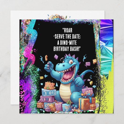 "Roar-Serve the Date: Een Dino-Mite Birthday Bash! Save The Date (Voorkant / Achterkant)