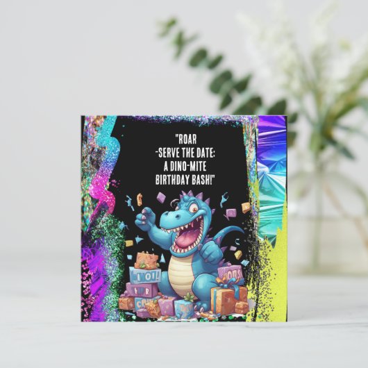 "Roar-Serve the Date: Een Dino-Mite Birthday Bash! Save The Date (Staand voorkant)