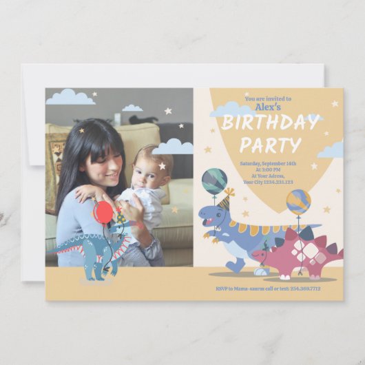 Roar-some Dino Party uitnodigingen: Fun & Easy Scr Kaart (Voorkant)