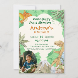 Roar-some Dino Volcano 5th Birthday Invitation Kaart
