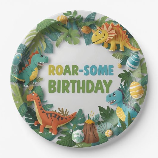 Roar-some Dinosaur Birthday Party Paper Bord (Voorkant)