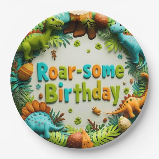 Roar-some Dinosaur Birthday Party Paper Bord (Voorkant)