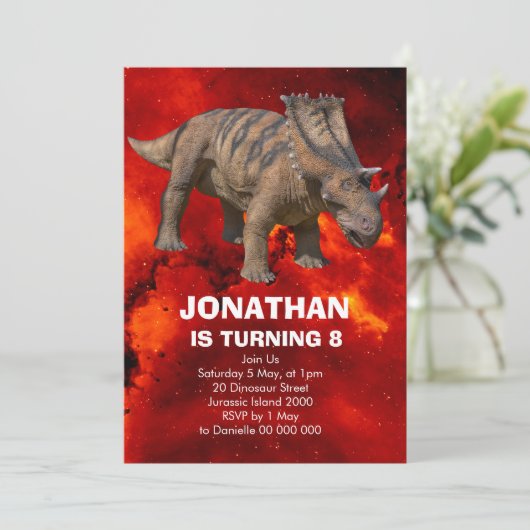 Roar-some Dinosaur Verjaardagsfeestje Uitnodiging (Staand voorkant)