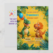 Roar-some Dinosaur Verjaardagsuitnodiging – Oerwou Kaart (Voorkant / Achterkant)