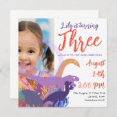 Roar-some Dinosaurus Verjaardagsfeest voor Meisjes Kaart (Voorkant / Achterkant)