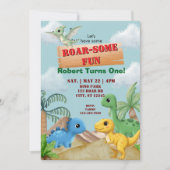 Roar-Some Fun, Dino 1st Birthday Kaart (Voorkant)